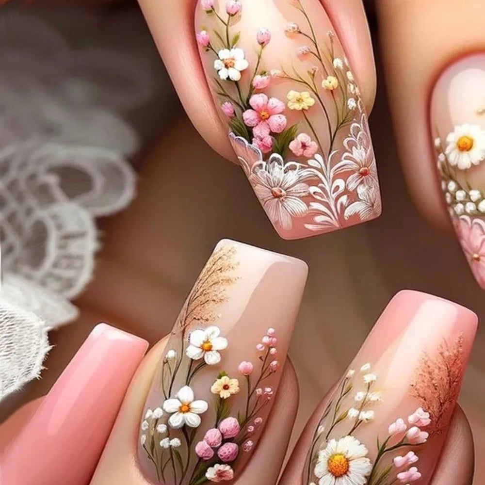 24Pcs Colorful Butterfly Press On Nails - Medium Length Square Acrylic Fake Nails for Women, Ballet Style Fashion Nail Tips | Perfect for Parties, Weddings, Date Nights & Special Occasions