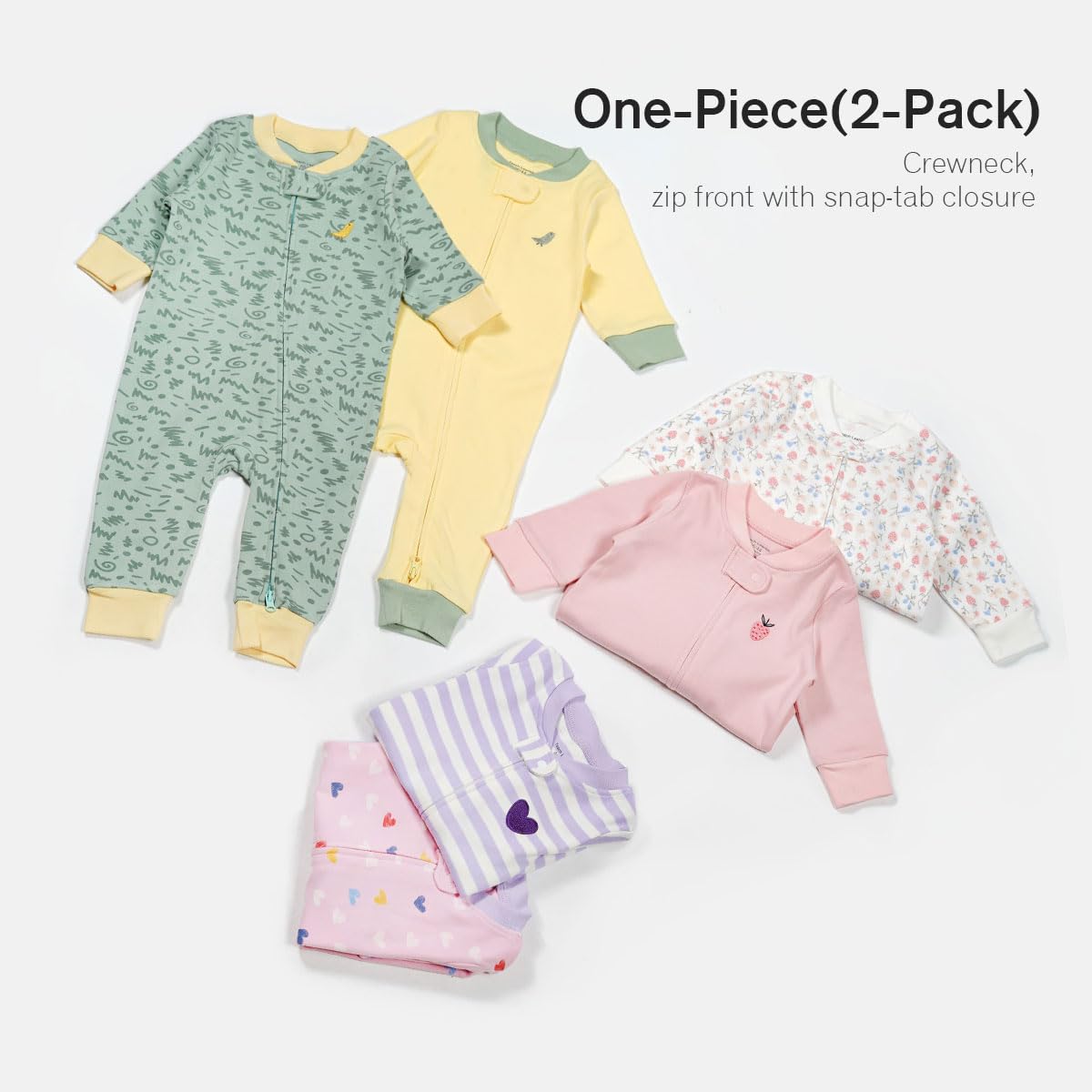 Teach Leanbh Baby 2-Pack 100% Cotton Romper Jumpsuits with Two-Way Zipper - Long Sleeve Footless Sleep and Play Outfits for Newborns & Infants | Perfect for Daycare, Playtime & Comfortable Sleep
