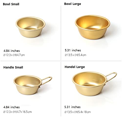 2 Pcs Korean Traditional Raw Rice Wine Bowls - Aluminum Makgeolli & Dongdongju Cups - Yellow Handled Soup Dishes for Hiking & Camping - Authentic Korean Made Tableware (Large Size Set)
