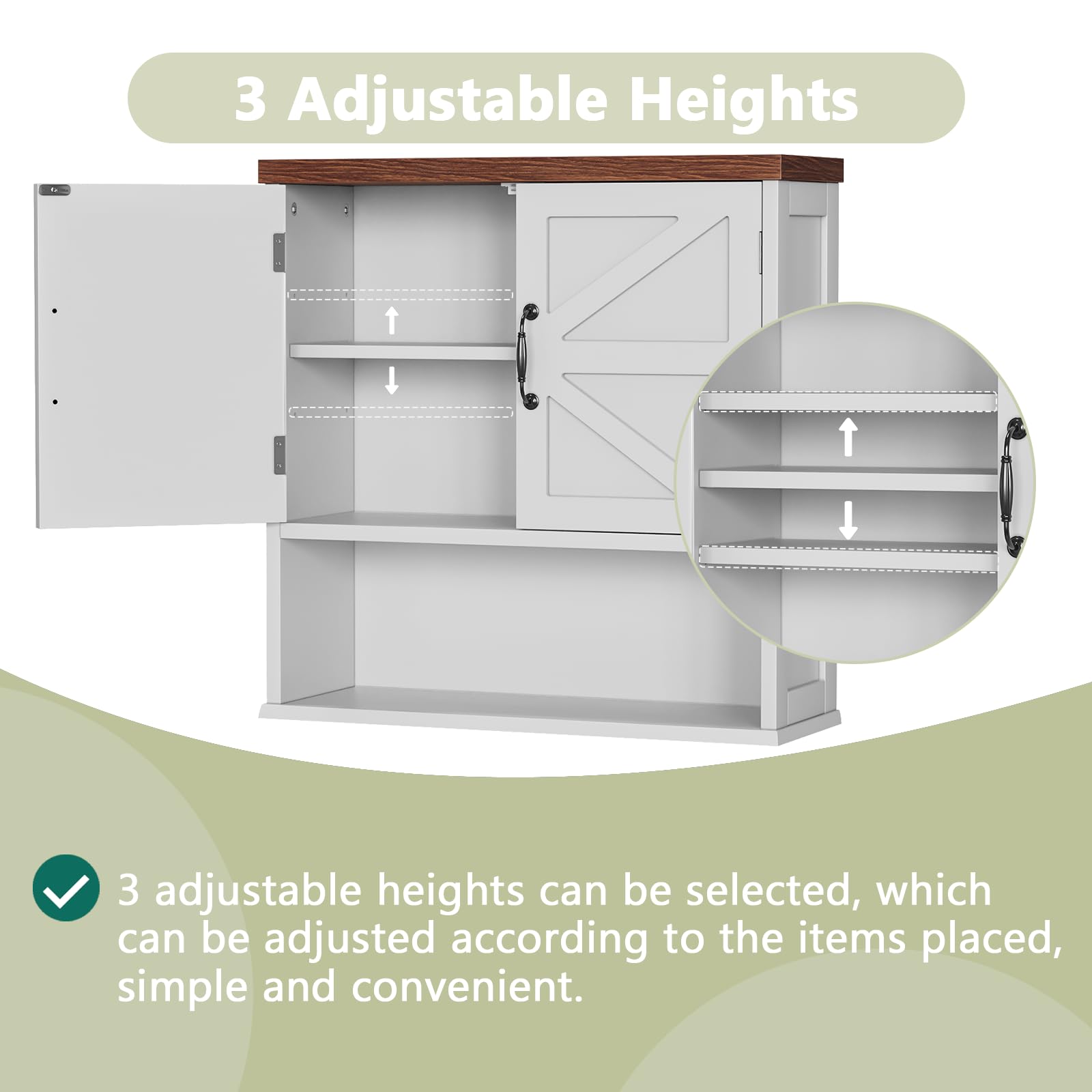 Farmhouse Wall Mounted Bathroom Medicine Cabinet with Adjustable Shelf - Rustic Storage for Bathroom, Living Room & Laundry Room - Perfect for Organizing Toiletries, Cosmetics & Cleaning Supplies