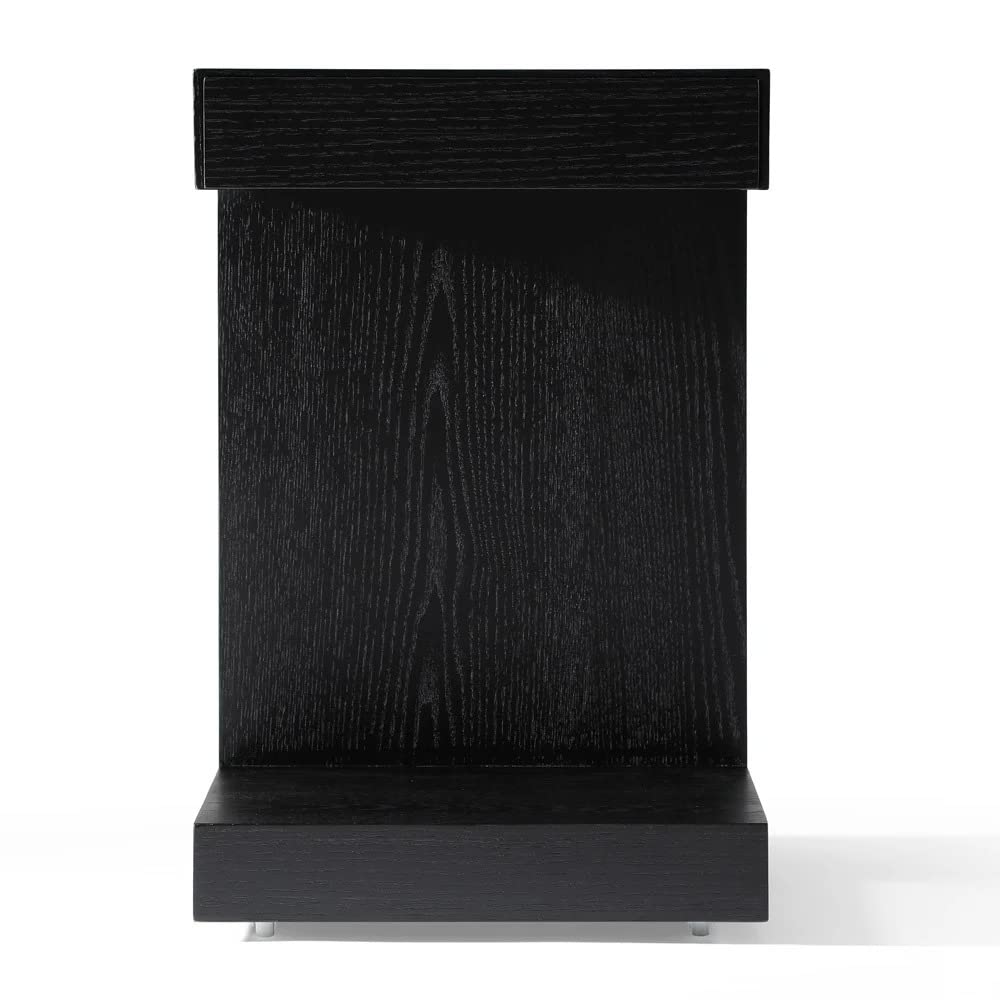 ZURI Cole Black Oak Side Table with Drawer - Nightstand, End Table, or Bedside Table for Living Room, Bedroom & Office