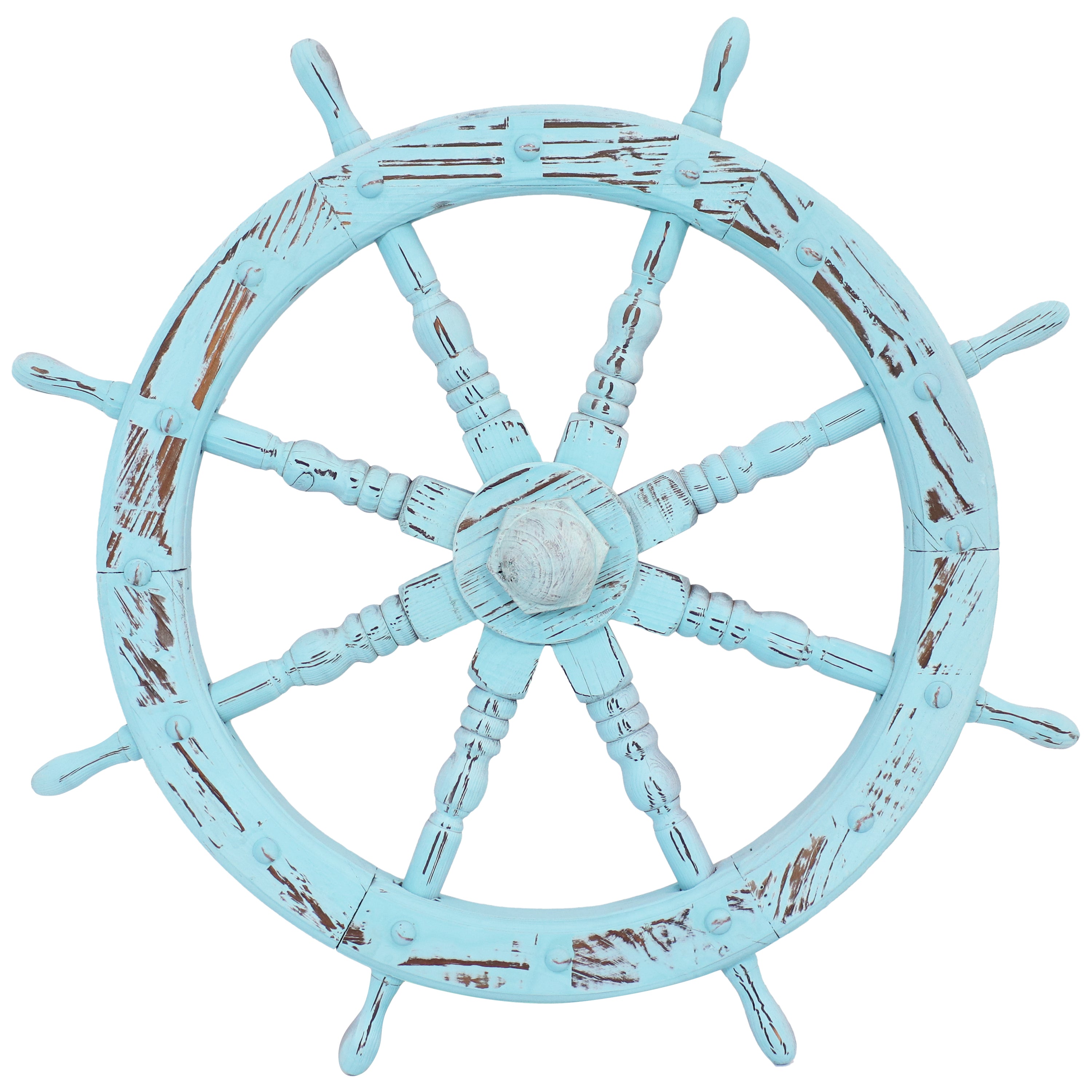 Sunnydaze 30-Inch Blue Wooden Ship Wheel Wall Decor for Indoor & Outdoor Use - Perfect for Nautical, Beach, or Coastal Home Decor