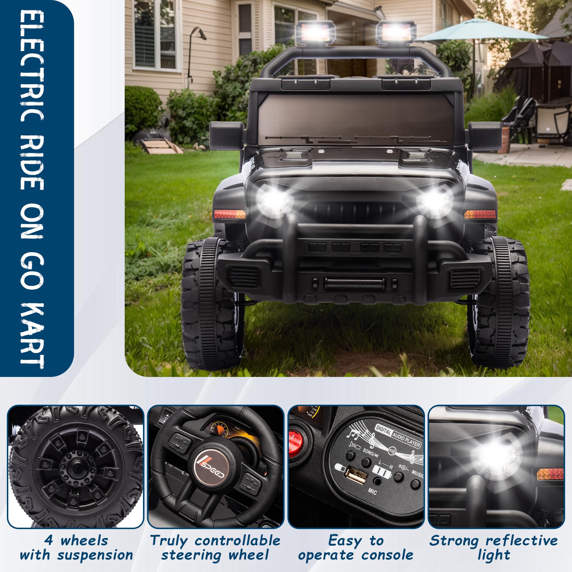 12V Kids Electric Ride-On Truck Car with Parent Remote Control, Bluetooth, Music & LED Headlights - 4-Wheel Suspension, USB Port - Perfect for Toddlers Outdoor Play & Indoor Fun