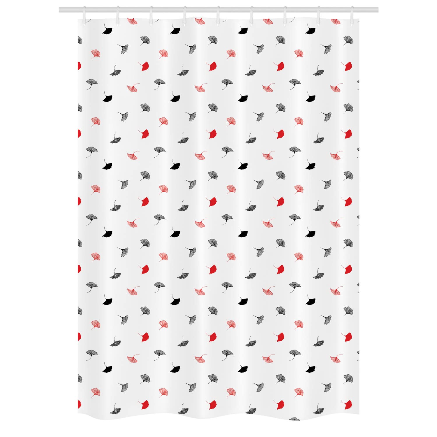 Ambesonne Ginkgo Leaf Shower Curtain - Minimalist White Bathroom Decor with Scattered Black & Orange Leaves, 54x78 Inches, Waterproof Fabric Set with Hooks | Perfect for Modern, Spa-Style Bathrooms & Guest Bath Decor