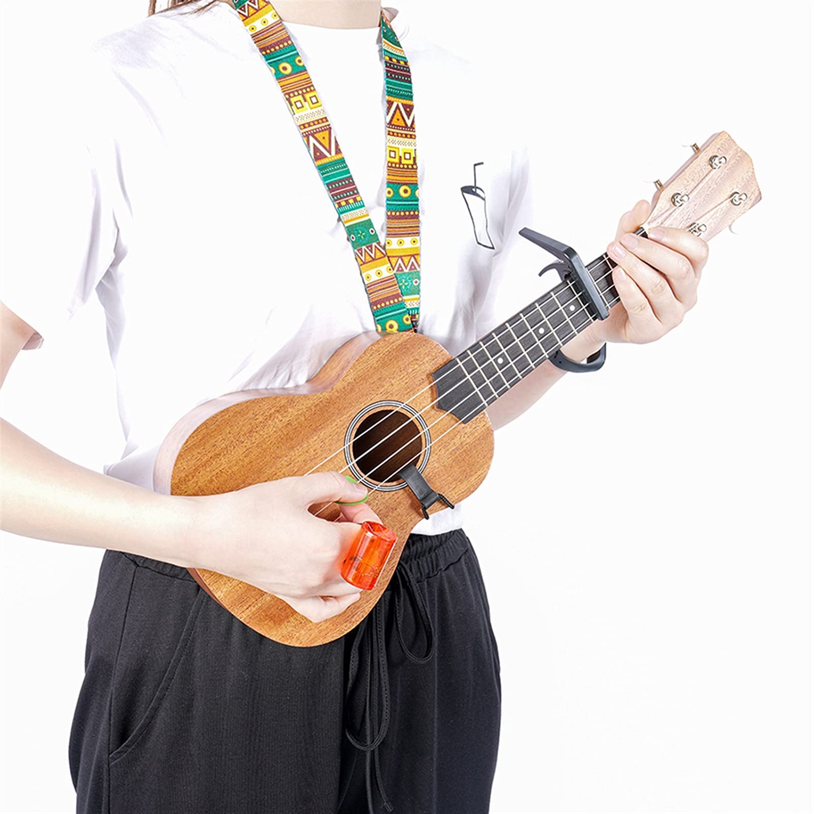 21 Inch Ukulele for Beginners - Solid Wood Mini Guitar with Strings, Capo, Thumb Hammer & Strap - Perfect for Travel, Beach Parties & Music Lessons