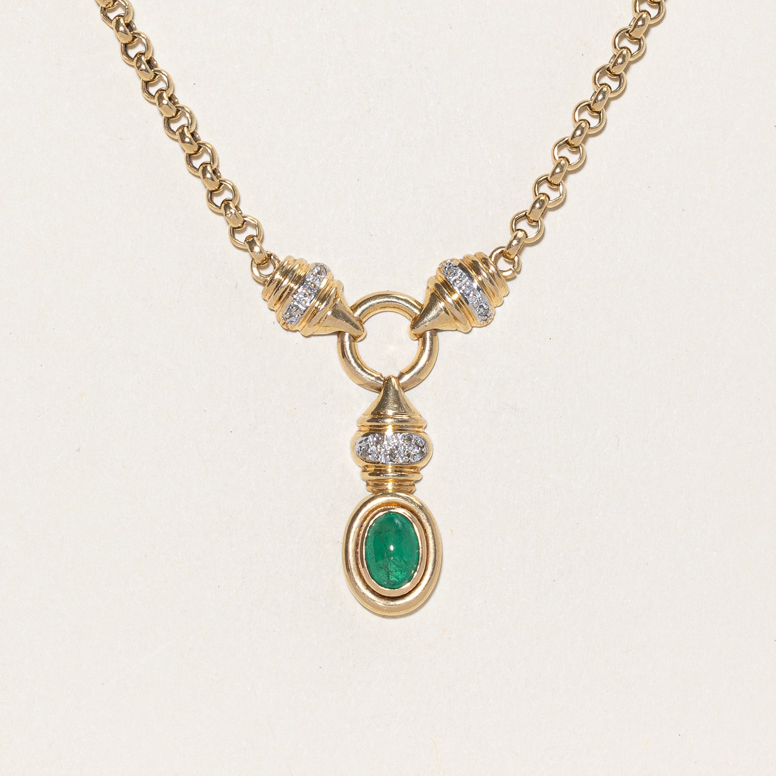 1.00ct Emerald & Diamond Pendant Necklace - 0.03ctw Bezel Set in 17