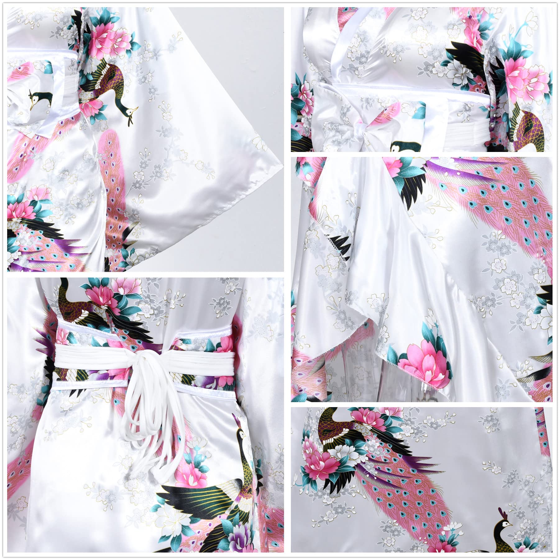 Elegant Women's Kimono Robe - Japanese Geisha Yukata with Sweet Tuxedo Ruffle & Blossom Satin - Luxurious Bathrobe & Sleepwear Set with Tabi Socks - Perfect for Spa, Loungewear, Cosplay & Special Occasions