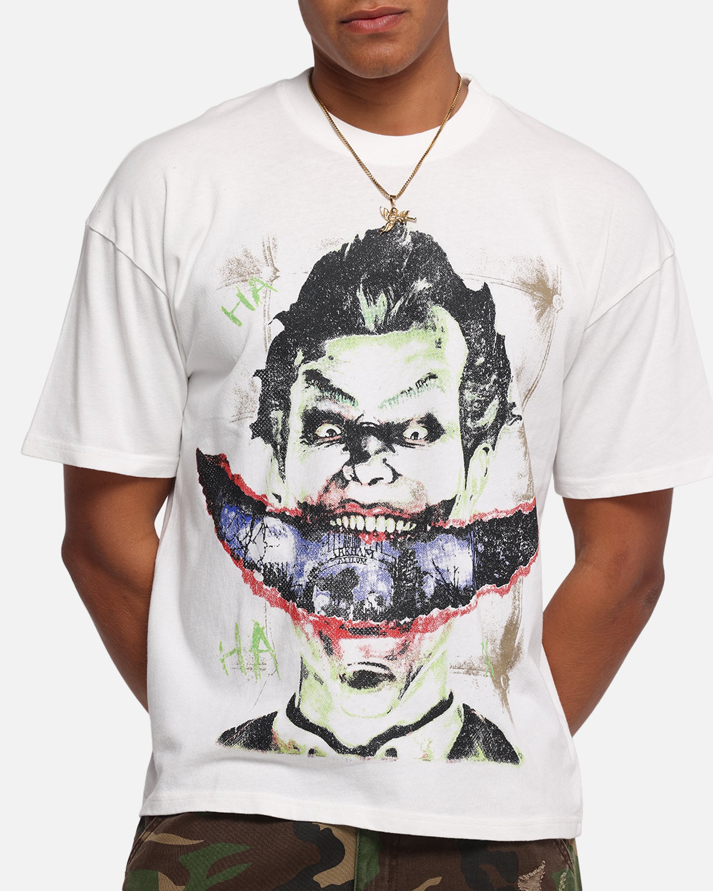73 Studio X DC Batman Joker Arkham Asylum Vintage Graphic T-Shirt - Off White - Superhero Comic Tee for Men & Women - Perfect for Cosplay, Comic Con & Casual Wear