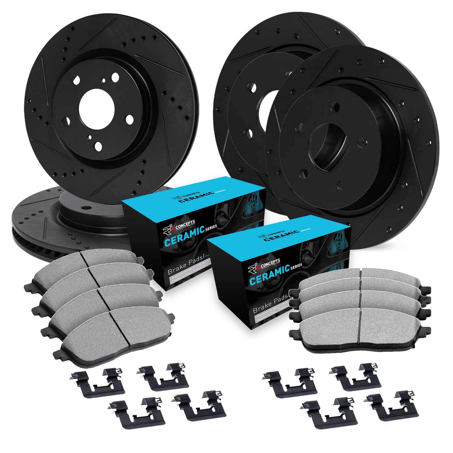 R1 Concepts Premium Front & Rear Brake Kit - Ceramic Brake Pads & Rotors with Hardware Kit | Compatible with 2004-2011 Mitsubishi Endeavor | Smooth Stopping Power for City Driving & Highway Safety