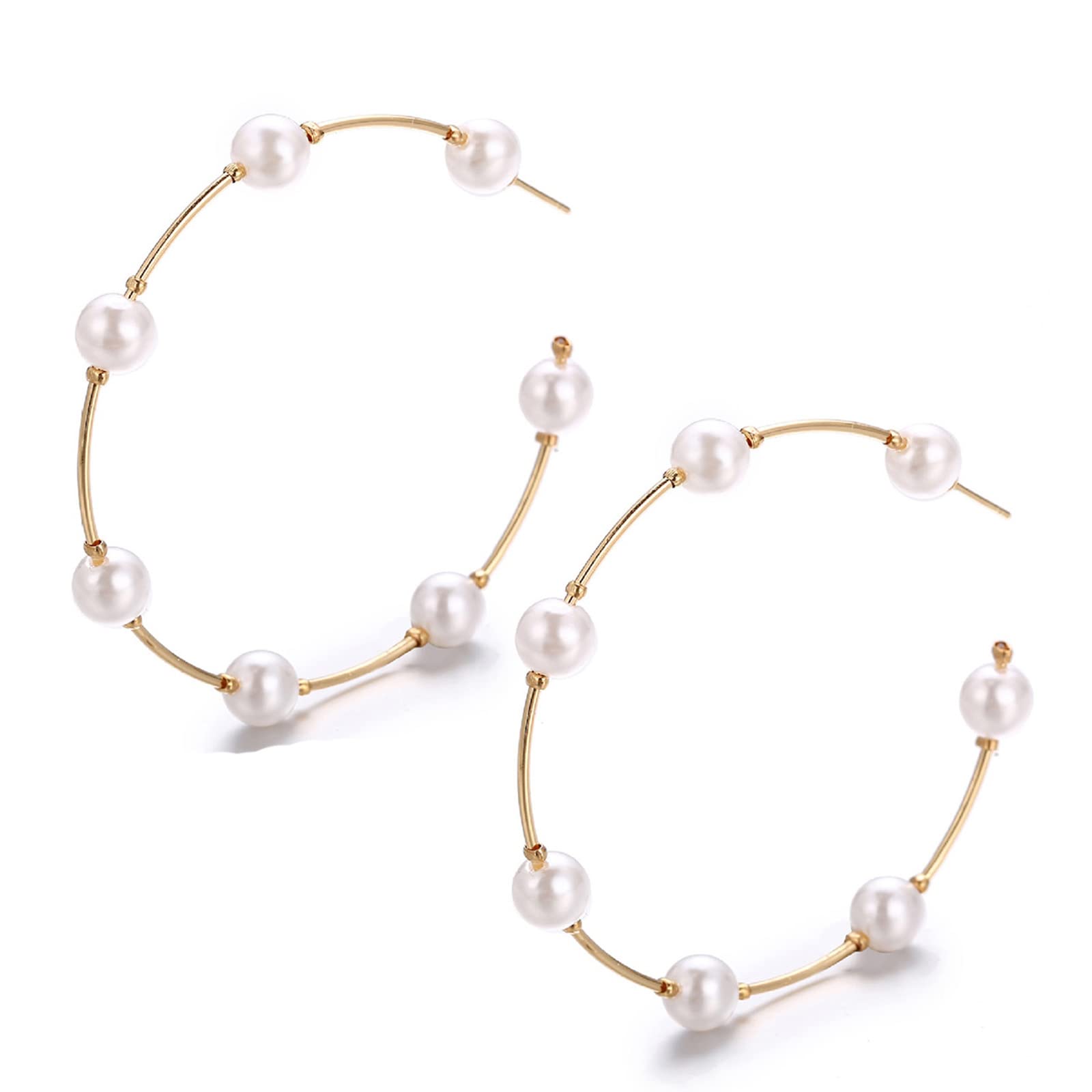 Olbye Pearl Earrings - 18K Gold Plated Geometric Drop Hoop Earrings with Beaded Charm for Women & Girls | Perfect for Weddings, Parties & Everyday Wear
