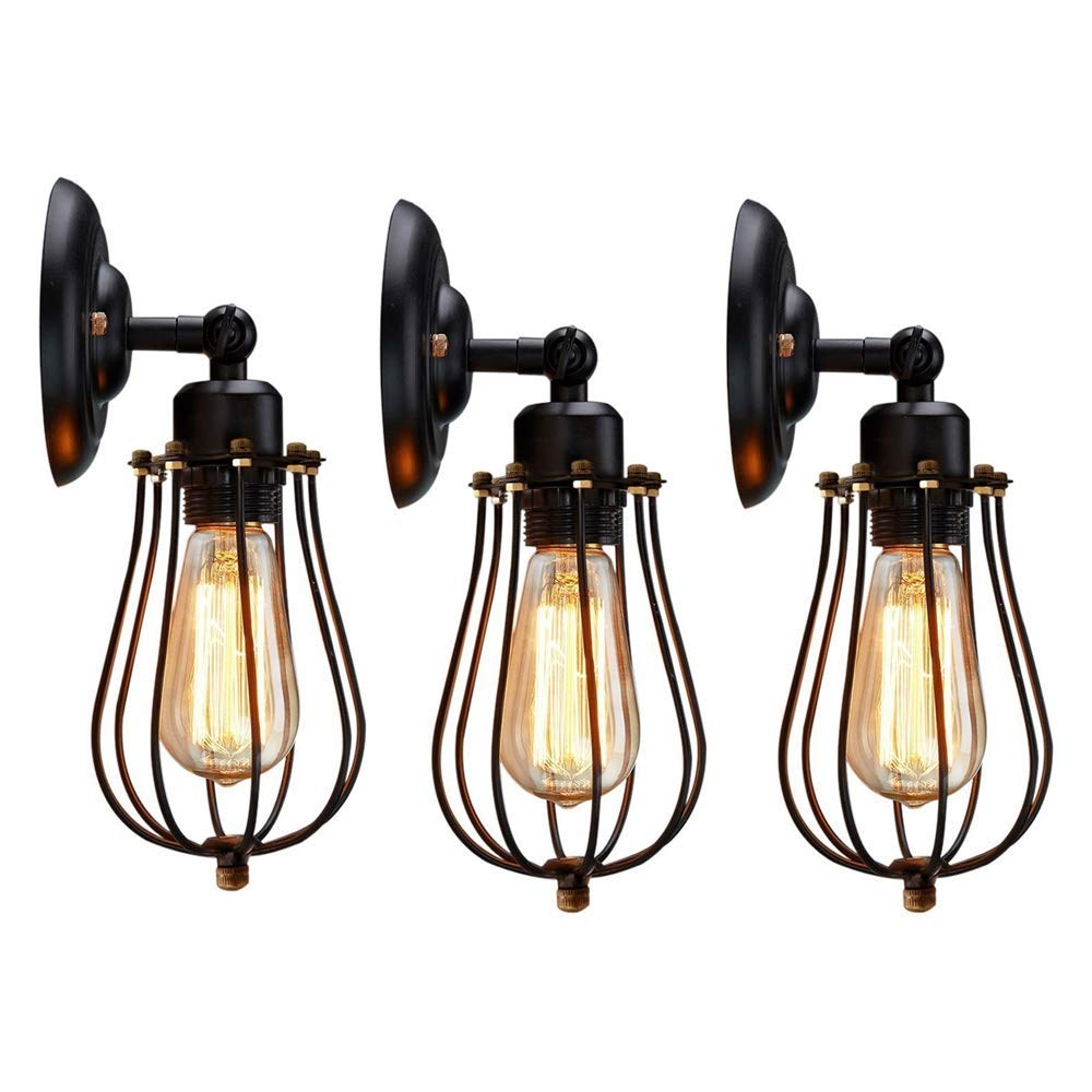 3 Pcs Adjustable Wall Ceiling Light - Industrial Iron Wrought Wall Lamp Fixture with Simple Lampshade for Living Room, Bedroom, and Office Lighting Decor