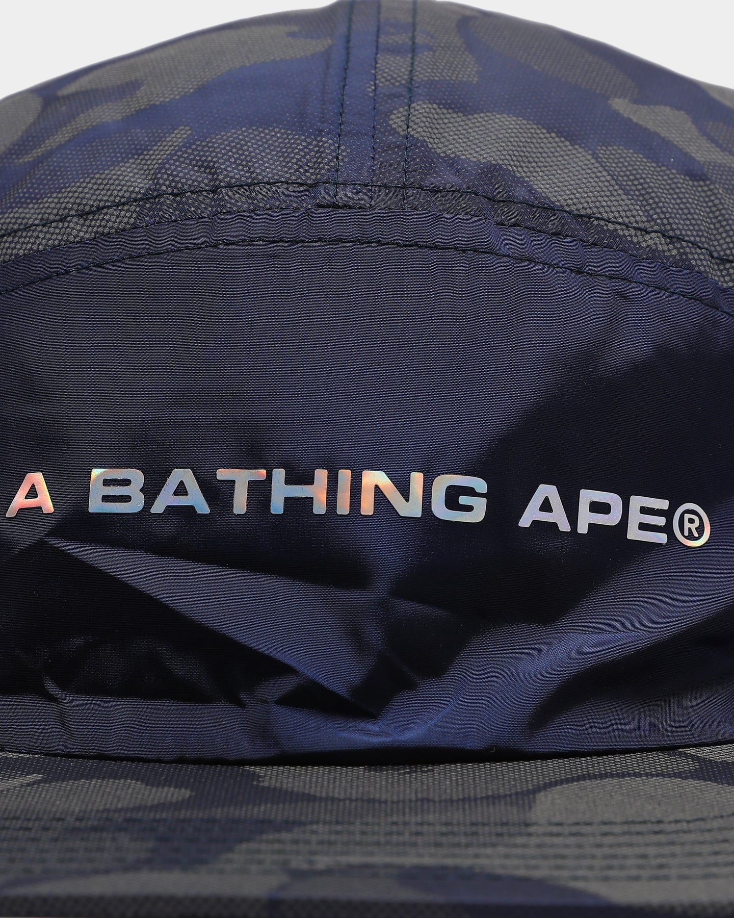 BAPE ABC Dot Reflective 5-Panel Strapback Hat - Navy Blue Snapback Cap for Streetwear Fashion & Urban Lifestyle