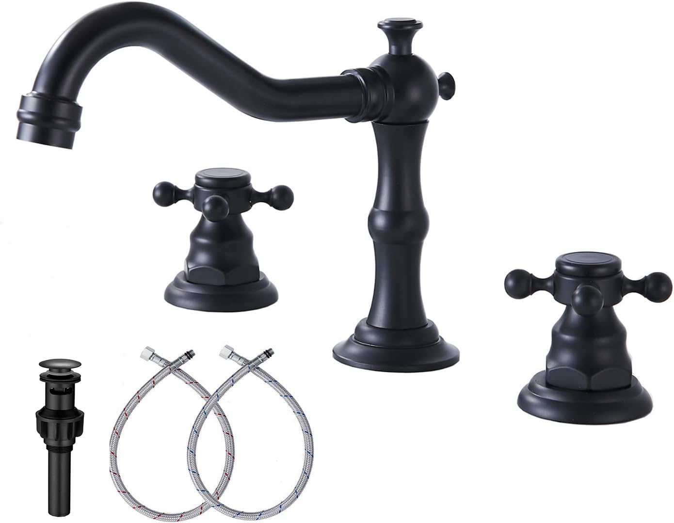 Premium 8-Inch Widespread Black Bathroom Faucet - 2 Handle 3 Hole Sink Faucet with Drain Assembly & Hose - Perfect for Modern Bathroom Renovations & Vanity Upgrades
