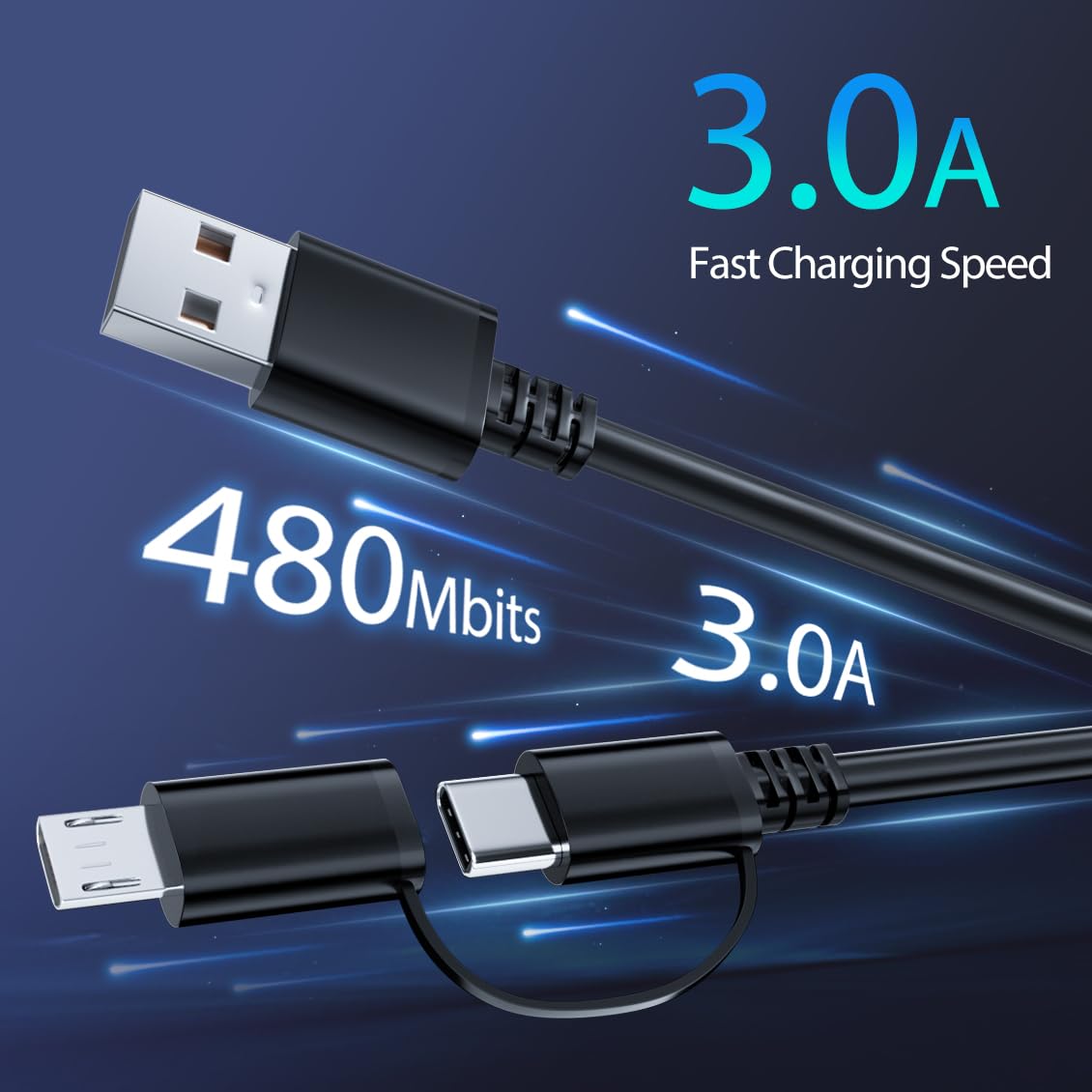Fast Charging USB C to Micro USB Cable 10ft - Compatible with Samsung Galaxy S7/S6, Tab A/E, Note 10 & Amazon Kindle Fire HD 10/8/7 - Durable Android Phone Charger Cord for Home, Office & Travel