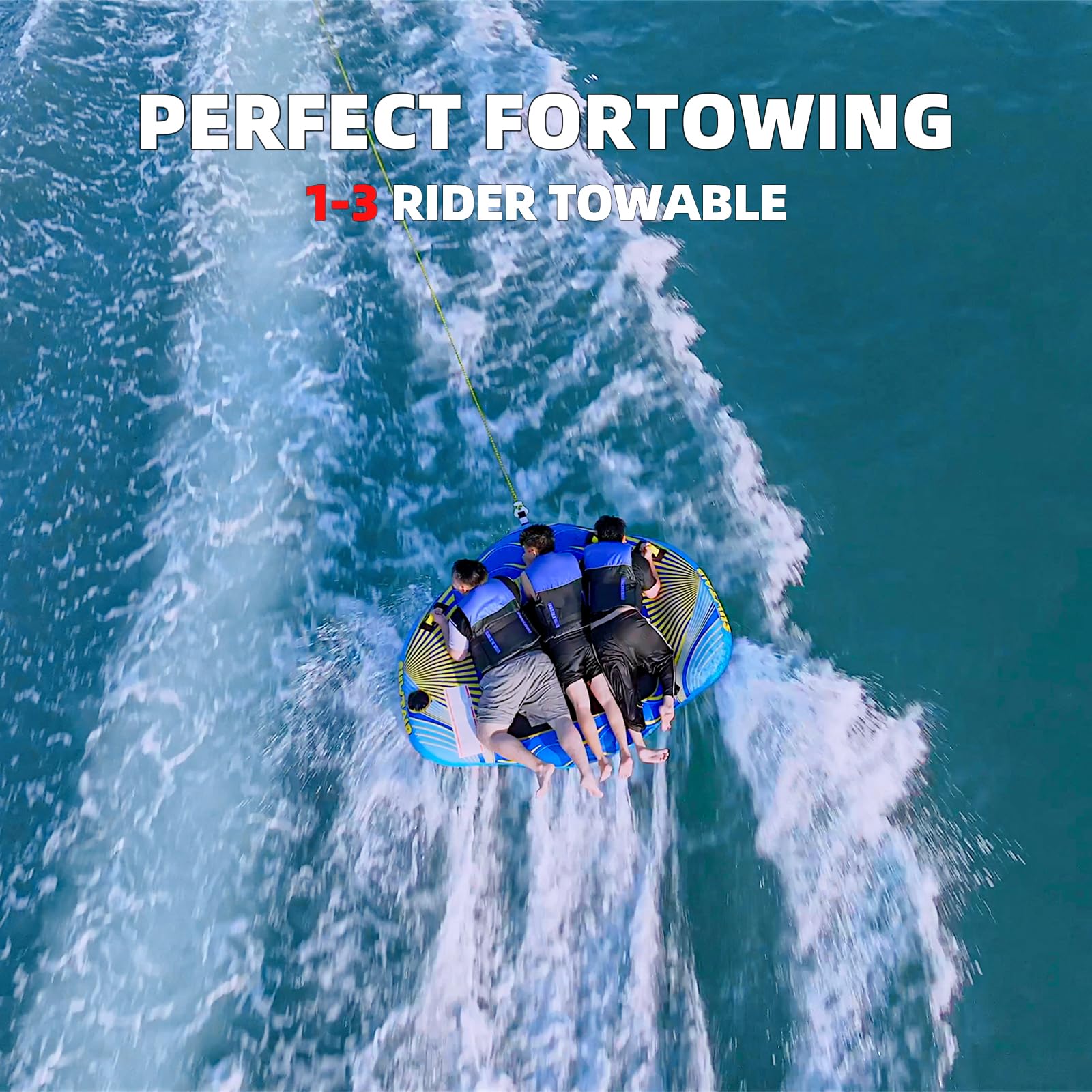 SUWTAIR Heavy-Duty Towable Tube for Boating - 3 Person Inflatable Sofa Tube with Thick Nylon Cover, Blue - Perfect for Water Sports, Lake Fun & Summer Beach Activities
