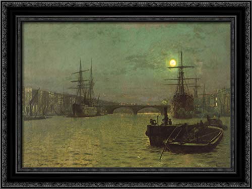 John Atkinson Grimshaw London Bridge 'Half Tide' 24x18 Black Ornate Wood Framed Canvas Art - Perfect for Living Room, Bedroom & Office Wall Decor