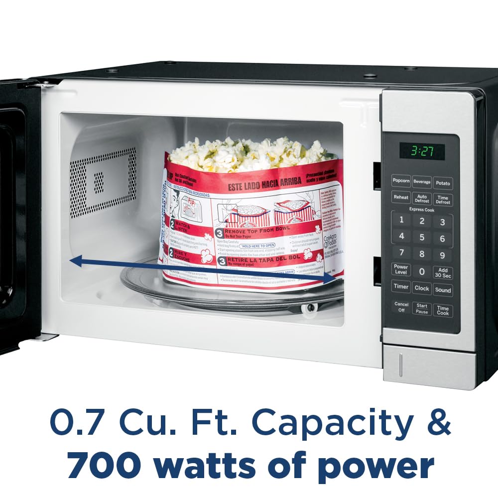 GE 0.7 Cu. Ft. 700W Countertop Microwave Oven - Compact Black Microwave for Kitchen, Dorm, Office & Small Spaces | Fast Cooking & Reheating | Energy Efficient