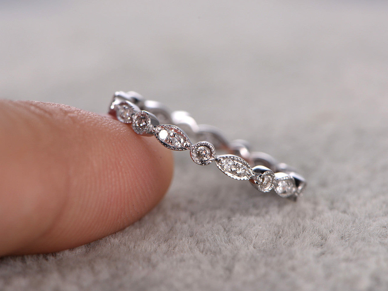 14K White Gold Round Diamond Wedding Ring - Solid Full Eternity Bezel Infinity Stacking Matching Band for Women | Perfect for Engagement, Anniversary, Valentine's Day & Everyday Elegance