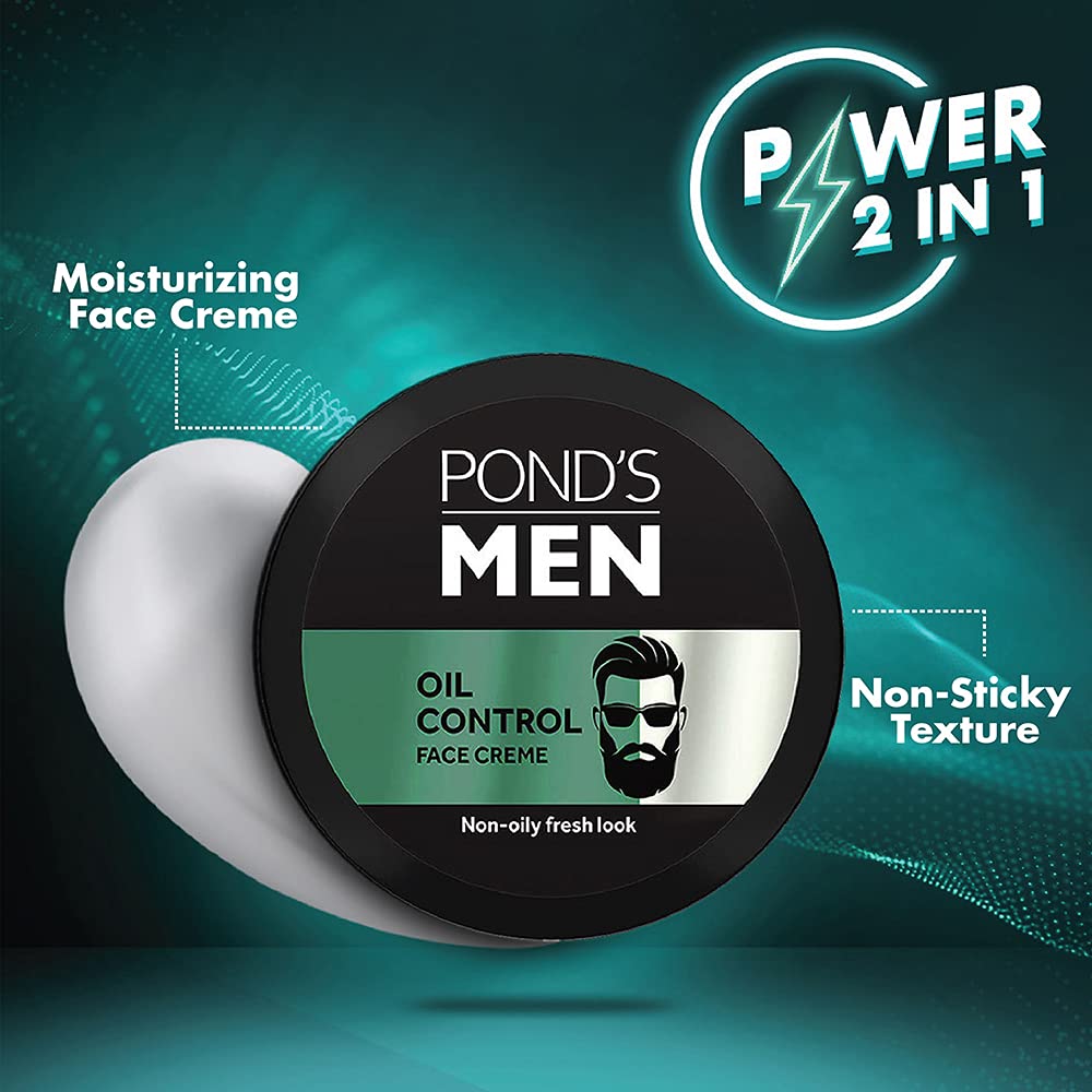 Pond's Men Oil Control Face Cream, 55g - Matte Finish Moisturizer for Oily Skin - Daily Skincare & Post-Shave Hydration