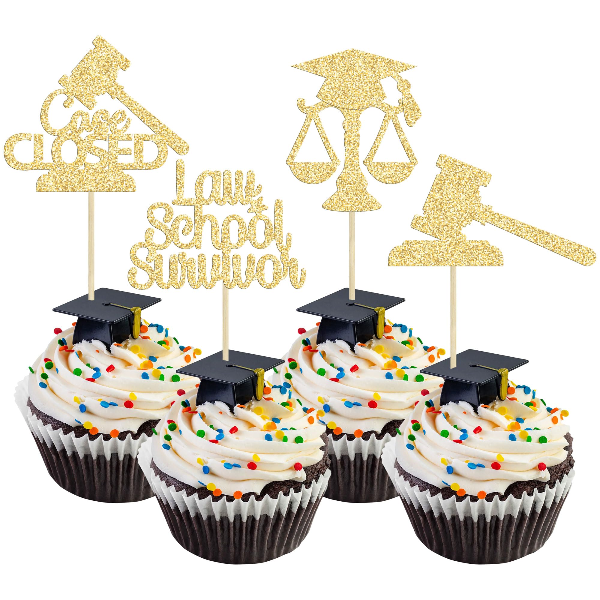 24Pcs Gold Glitter Lawyer Graduation Cupcake Toppers - Class of 2025 Law School Survivor Cake Decorations for Graduation Party Supplies | Perfect for Law School Grad Celebrations, Office Parties & Congratulations Gifts