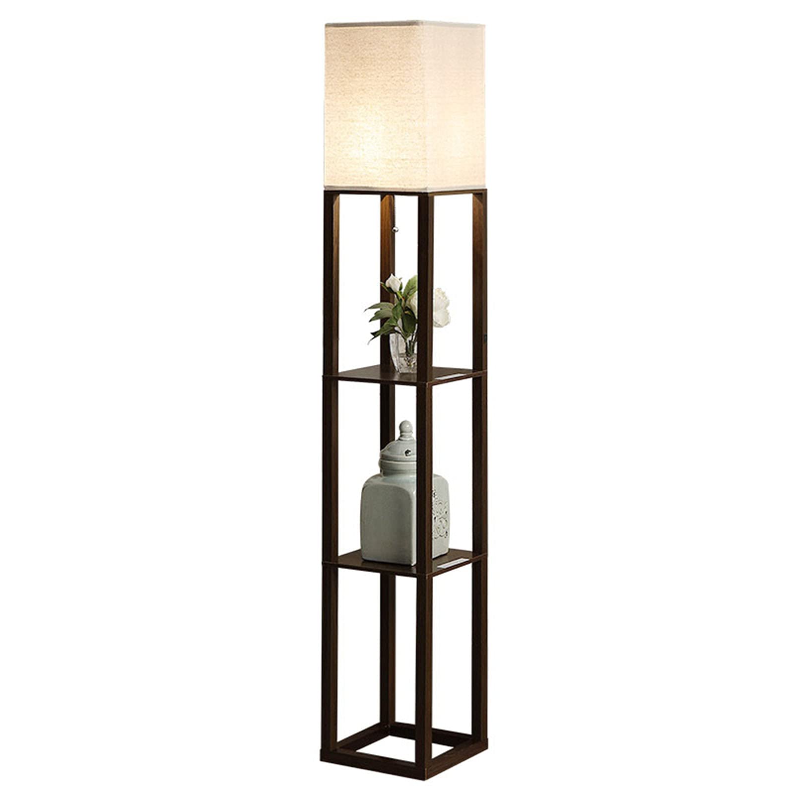 Eye-Care LED Shelf Floor Lamp with Wooden Frame & USB Port - Adjustable Standing Light for Living Room, Bedroom & Office - Display Shelves for Books/Decor - Perfect Reading & Ambient Lighting (Pull Switch, Warm White)