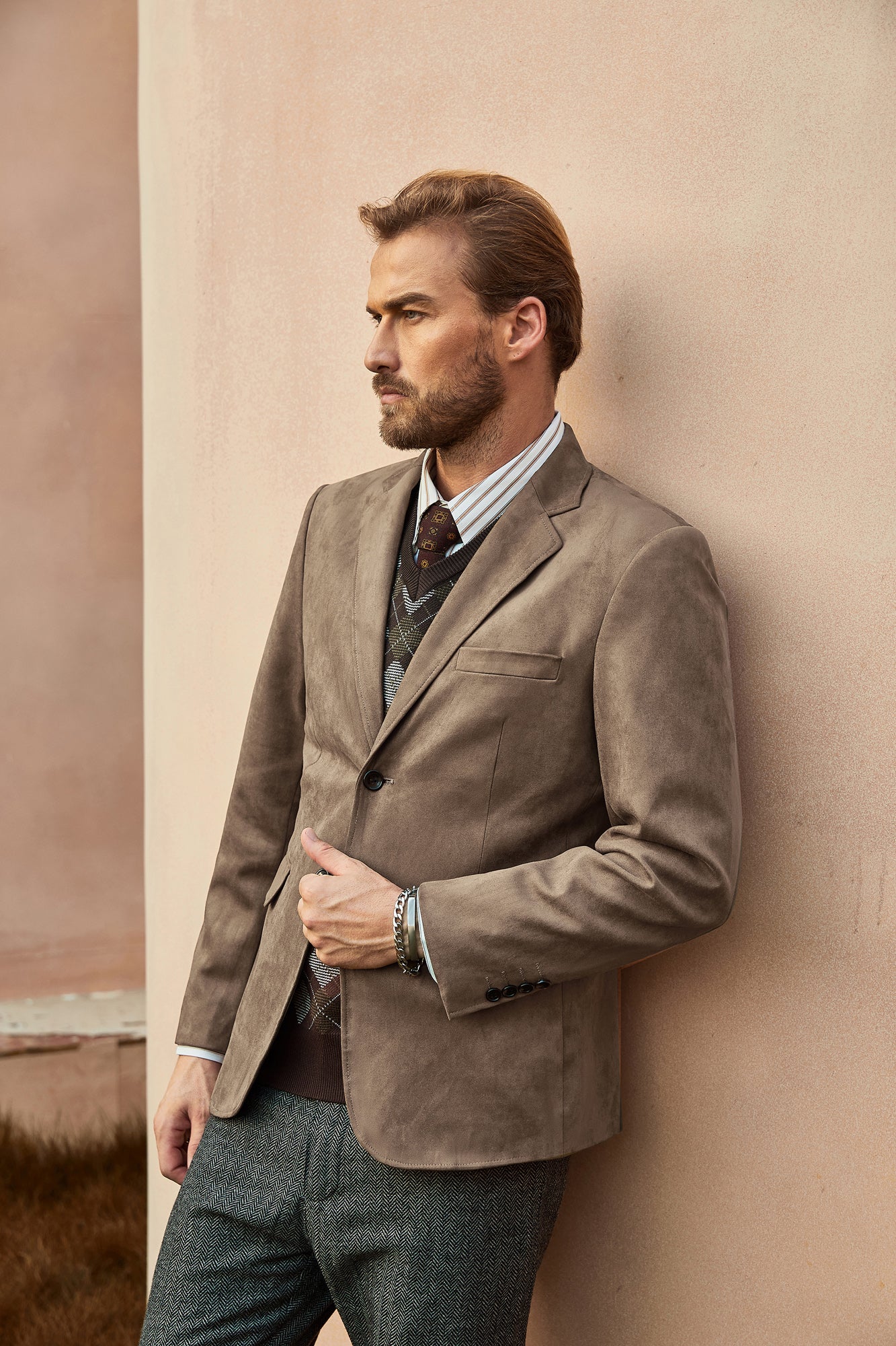 Paul Jones Men's Faux Suede Blazer Jacket - Slim Fit Casual Notch Lapel Two Button Sport Coat for Business Casual & Date Night Outfits