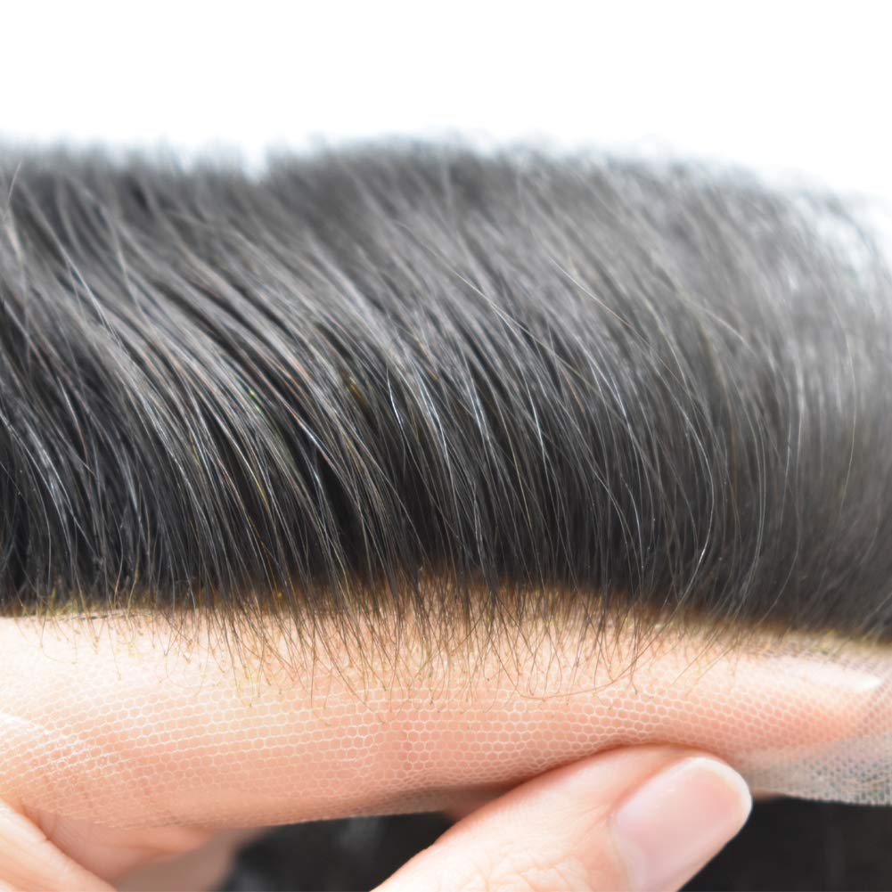 Men's Toupee Hairpiece - Transparent French Lace with Bleached Knots & Invisible Hairline - 7x9 Inch Hair System for Thinning Hair & Baldness - Perfect for Daily Wear, Special Occasions & Confidence Boost