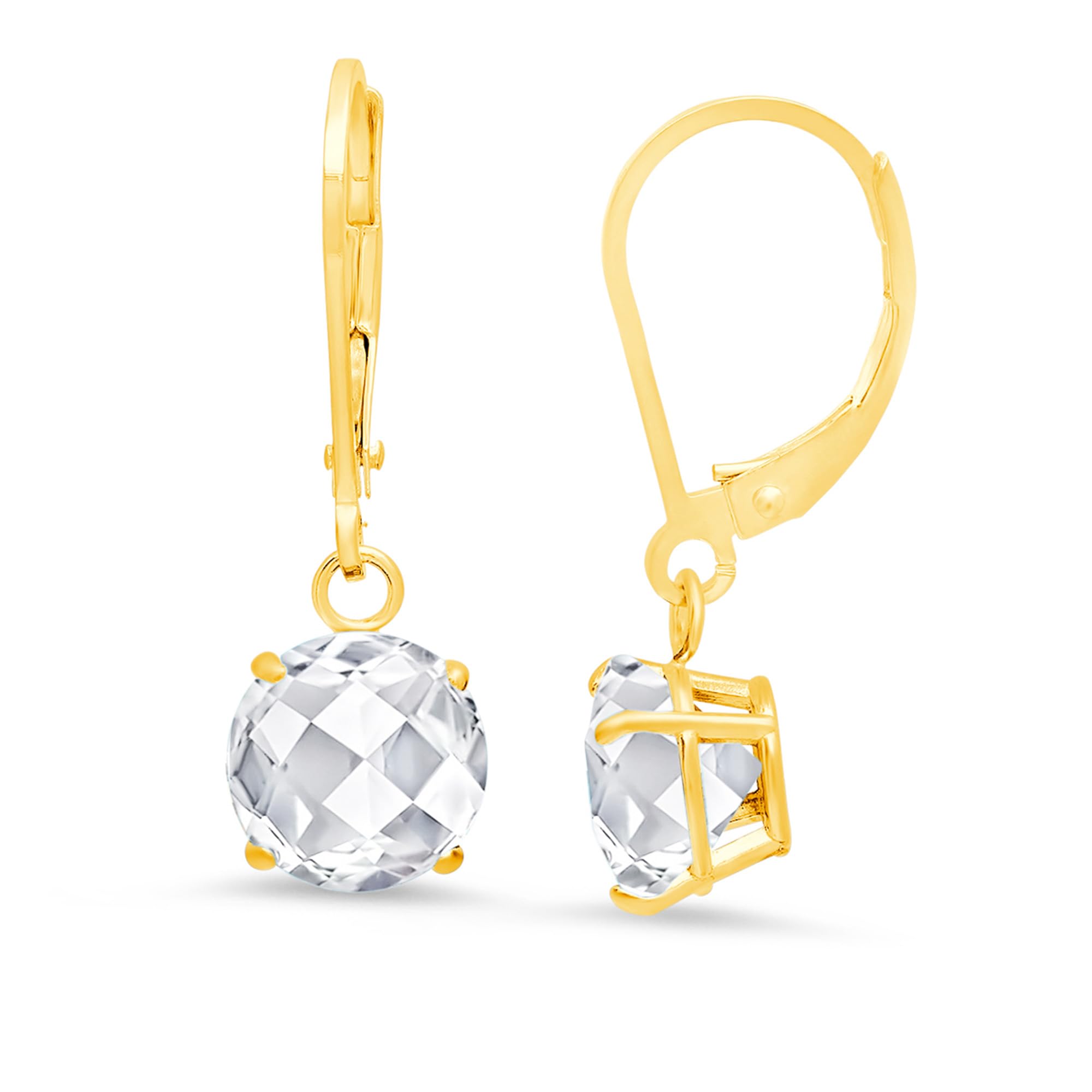 10K Yellow Gold 8mm Round Birthstone Dangle Earrings for Women with Secure Leverback Clasps - Perfect for Birthdays, Anniversaries & Special Occasions - MAX + STONE