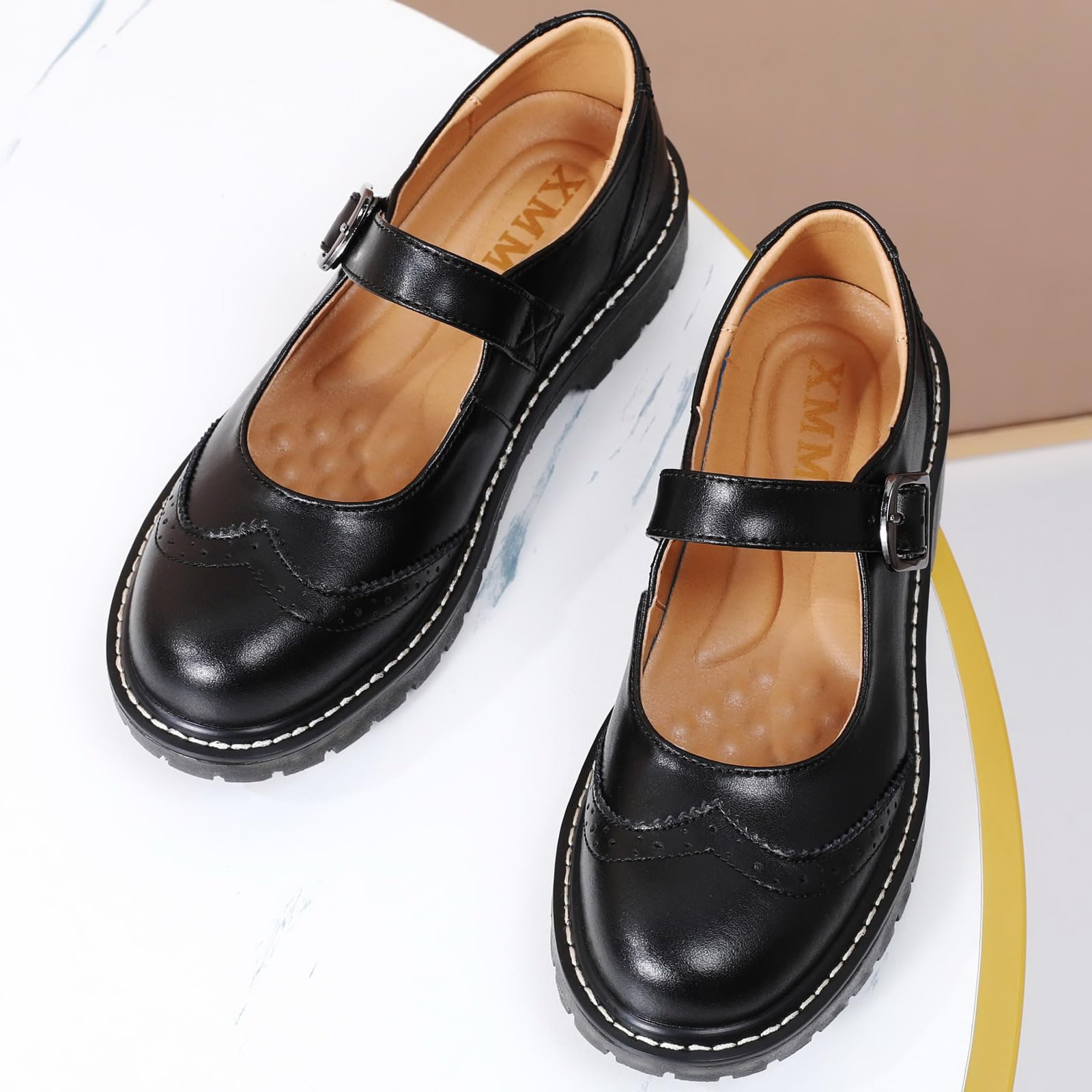 Women's Mary Jane Flats - Comfortable Leather Oxford Shoes with Round Toe & Non-Slip Sole for Work, School & Casual Wear | Dressy & Cute Ladies Shoes for Everyday Use