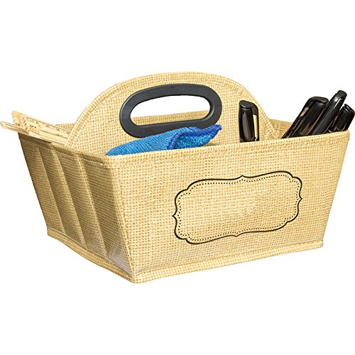 Premium Burlap Storage Caddy Organizer - Natural Jute Fabric Basket for Home & Office Organization - Perfect for Bathroom, Kitchen, Nursery, and Craft Room Storage