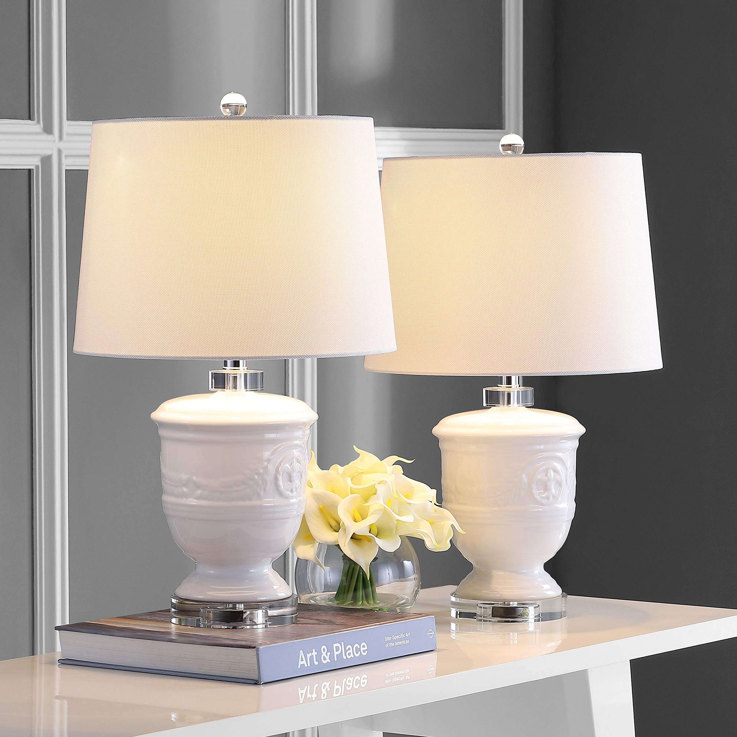SAFAVIEH Shoal Farmhouse White 24-inch Table Lamp Set of 2 with LED Bulbs - Modern Lighting for Bedroom, Living Room, Home Office & Nightstand | Perfect for Reading, Working & Ambient Decor