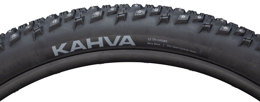 45NRTH Kahva Winter Bike Tire 29 x 2.25 Inch with 252 Carbide Steel Studs - Clincher, Steel Bead, 33 TPI - Black - Perfect for Snow & Ice Cycling, Fat Tire Bikes, Mountain Biking in Extreme Cold Conditions