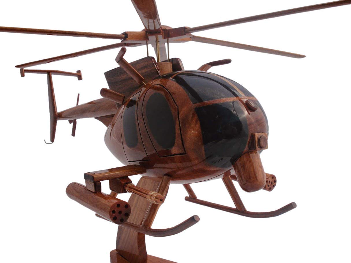 Premium AH6 Mahogany Wood Desktop Helicopter Model - Handcrafted Collectible & Office Decor for Aviation Enthusiasts | Perfect Gift for Pilots, Military Fans & Home/Office Display