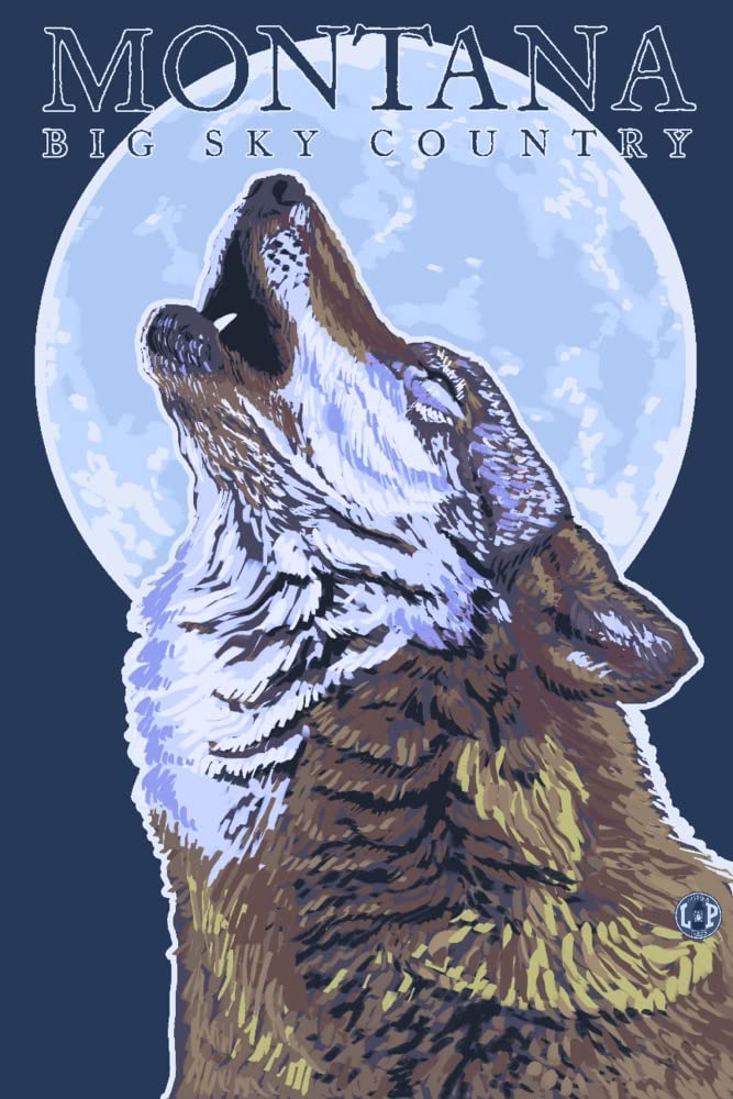 Howling Wolf 24x36 Signed Art Print - Montana Big Sky Country Wall Decor Poster - Perfect for Living Room, Office & Cabin Decor