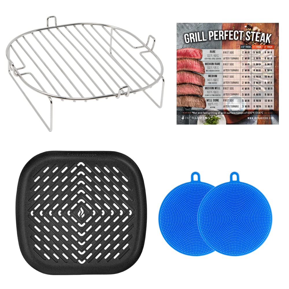 Stainless Steel Air Fryer Rack & Grill Pan Set with Silicone Cleaner - Compatible with Instant Pot, Ninja, Chefman, Power XL & More | Perfect for Cooking Steaks, Chicken & Vegetables | Easy to Clean & Durable Kitchen Accessories