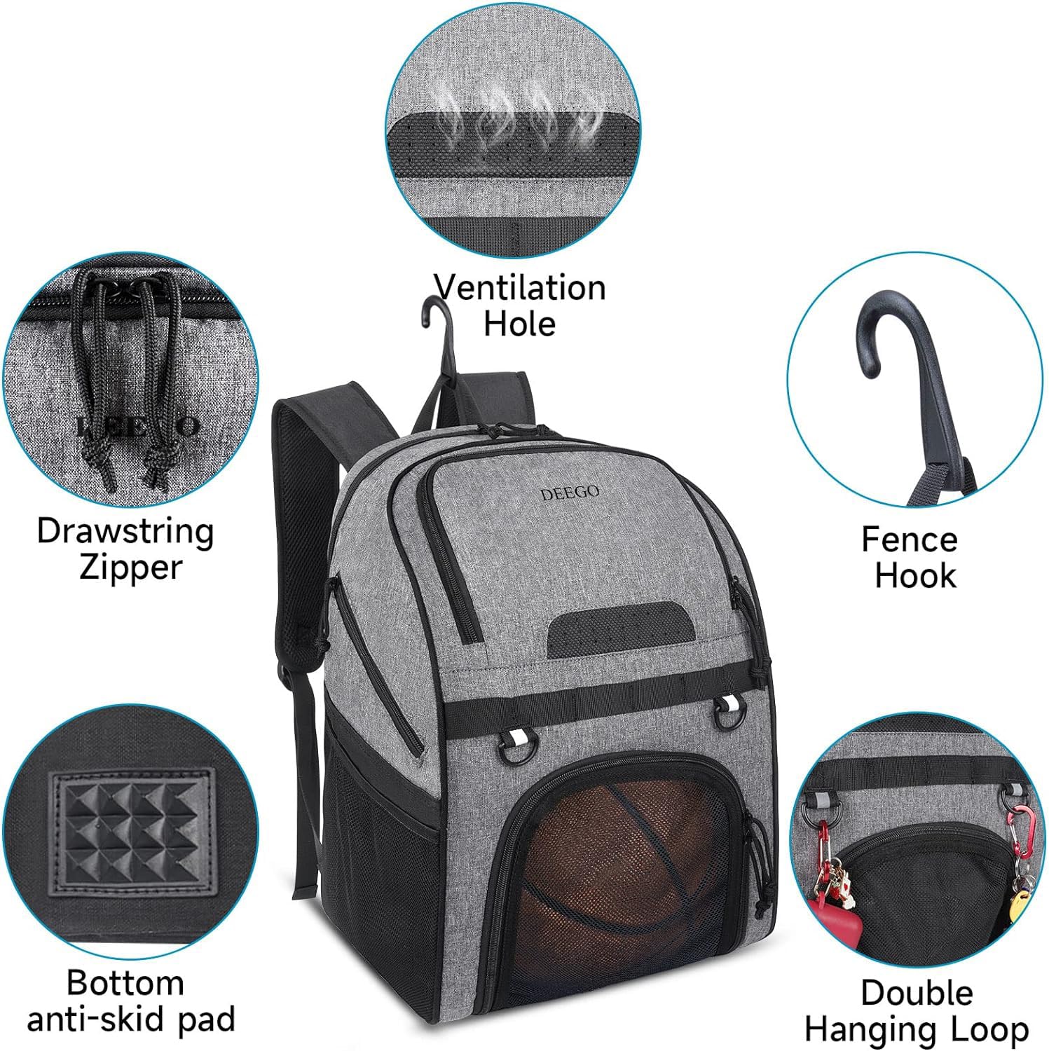 **DEEGO 40L Basketball Backpack – Large Capacity Sports Bag with Separate Ball & Shoes Compartment – Perfect for Basketball, Soccer, Volleyball – Ideal for Gym, Travel & Sports Enthusiasts – Great Gift for Men**