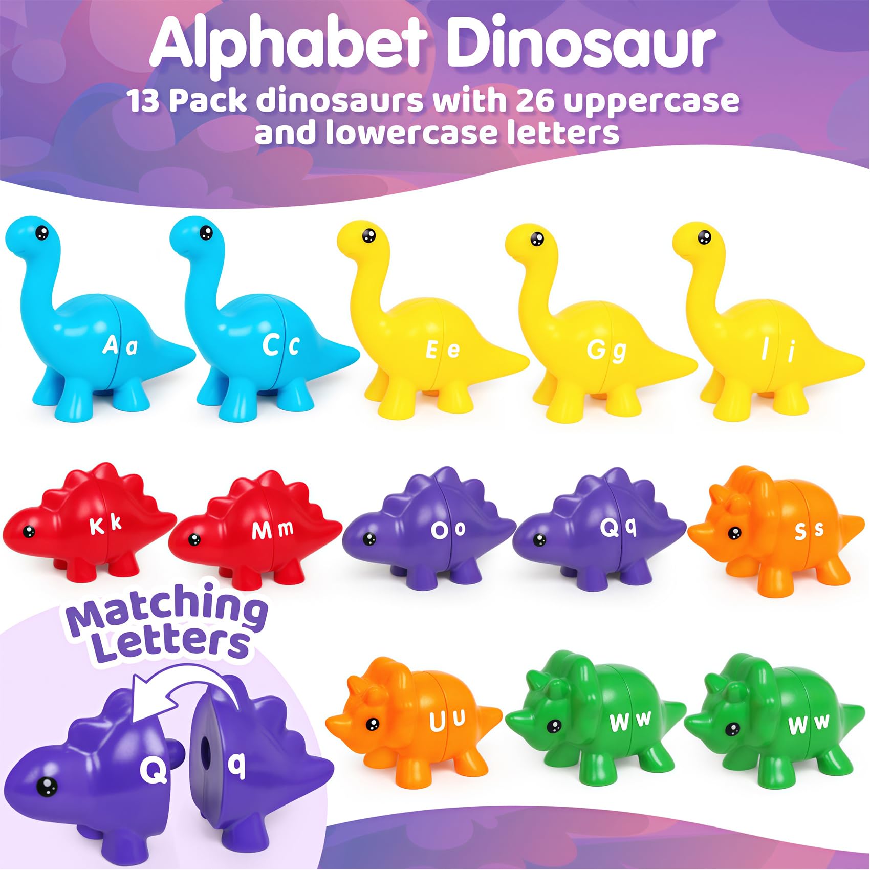 ABC Dinosaur Matching Game - 13PCS Montessori Learning Toys for Toddlers 3+ | Fine Motor Skills & Sensory Play