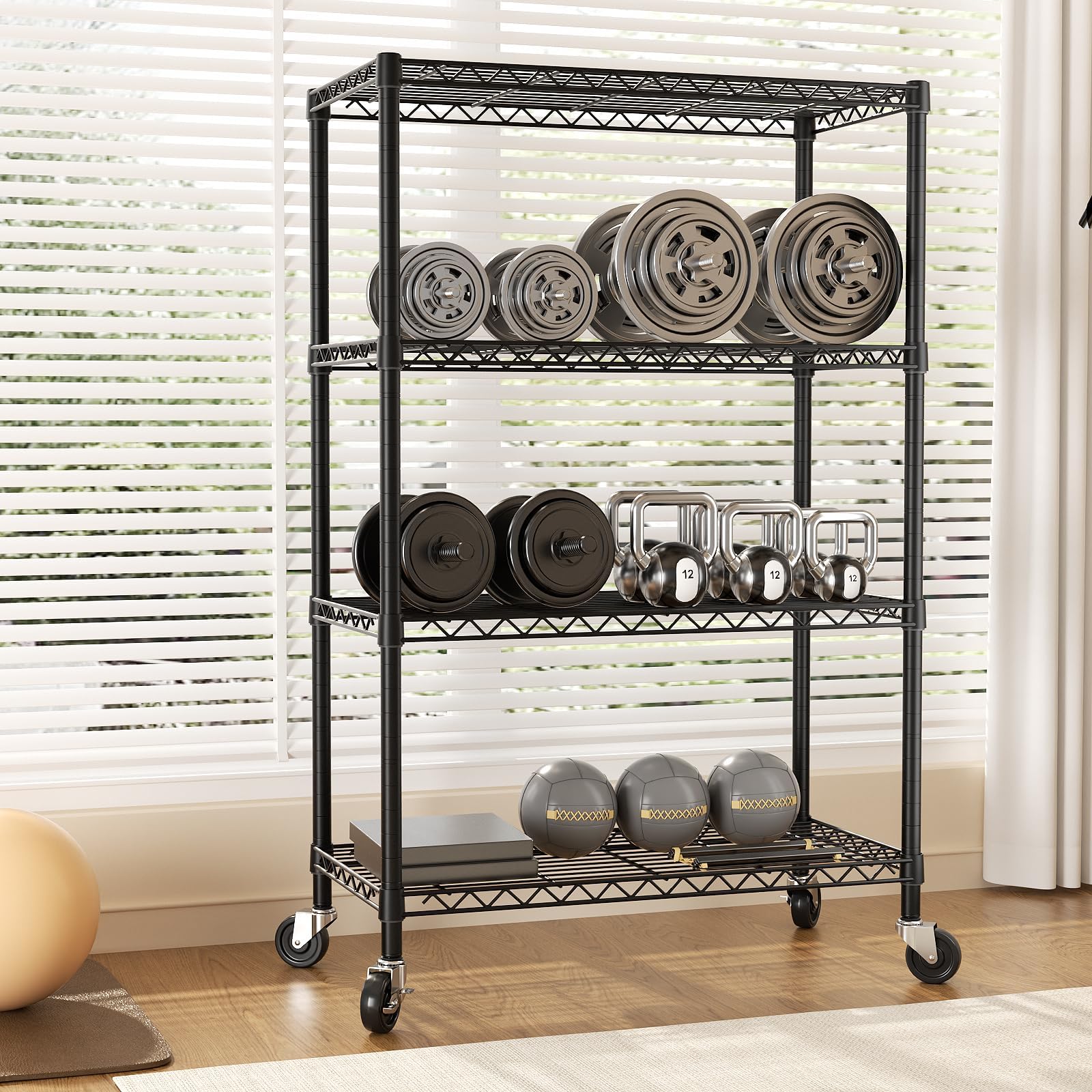 SINGAYE 4-Tier Adjustable Heavy Duty Storage Shelf with Wheels - 14
