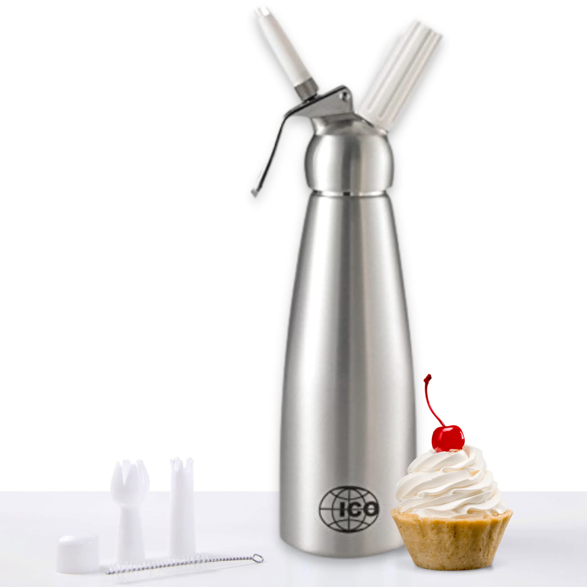 Premium 1-Quart Aluminum Whipped Cream Dispenser - Professional Dessert Tool for Homemade Whipped Cream, Cake Topping, Coffee Foam, Cocktails & Sauces - Silver Commercial-Grade Cream Charger for Bakeries, Cafes & Home Kitchens