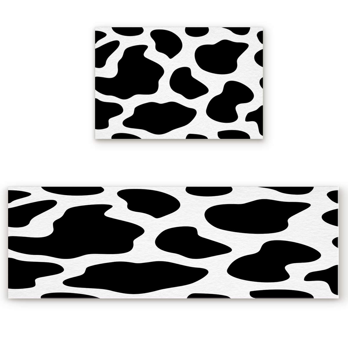 Premium Anti-Fatigue Kitchen Floor Mat Set - 2 Piece Non-Slip Cushioned Standing Mat for Comfortable Cooking - Cow Print Black & White Design (19.7