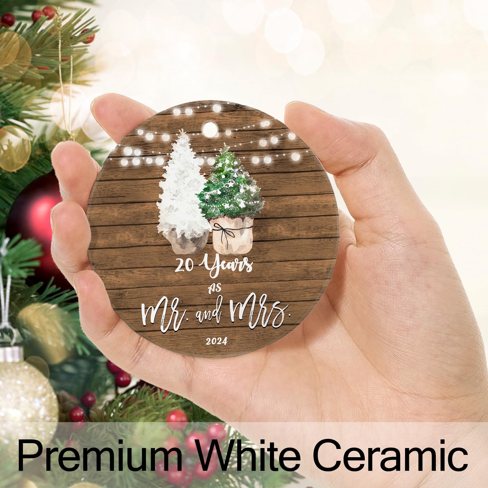 20th Anniversary Gifts for Couples - Ceramic Keepsake Ornament with Ribbon & Gift Box - Perfect for 20 Year Wedding Anniversary, Christmas Decorations & Romantic Celebrations