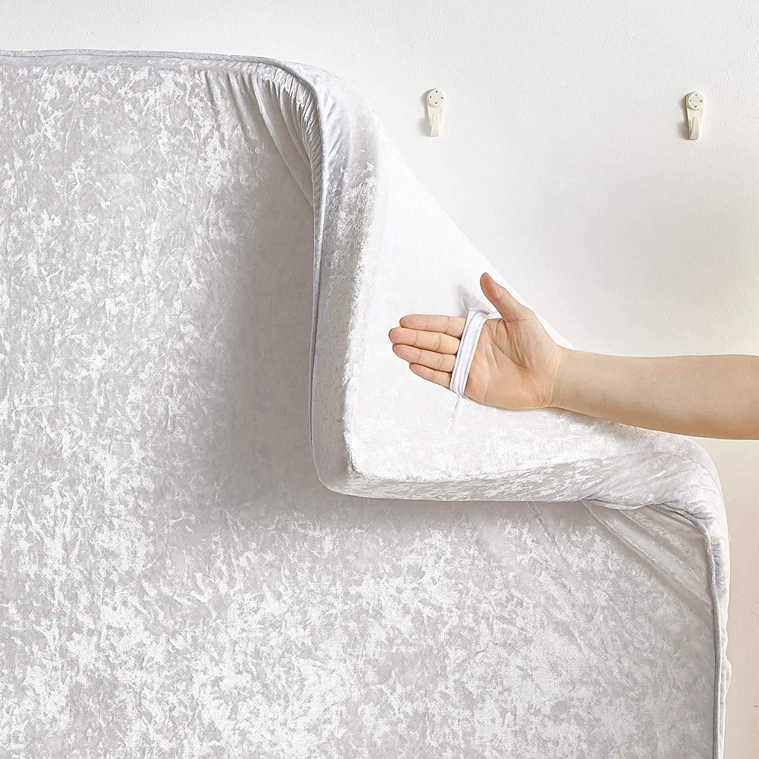 Velvet Crush Ice White Padded Dorm Headboard - Soft Cushioned Transitional Headboard for College Dorm Rooms, Bedrooms & Small Spaces - Perfect for Studying, Relaxing & Decorating