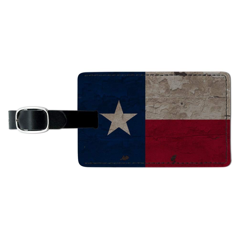 Vintage Texas State Flag Leather Luggage Tag - Distressed USA Rectangle ID Card Holder for Travel Bags, Wallets & Backpacks | Perfect for Travelers, Camping & Road Trips
