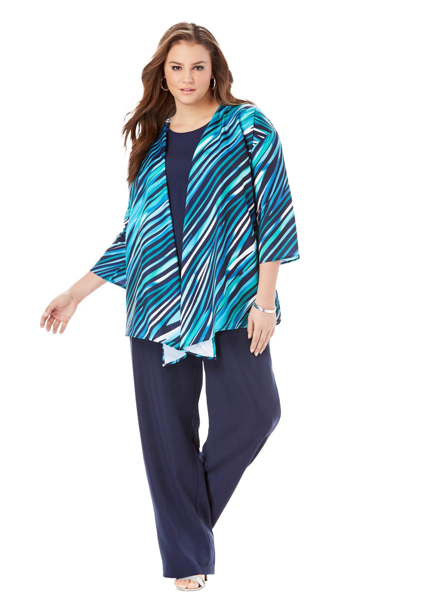 Roaman's Women's Plus Size 3-Piece Pant Suit - Comfortable & Stylish Business Attire for Work, Office & Formal Events