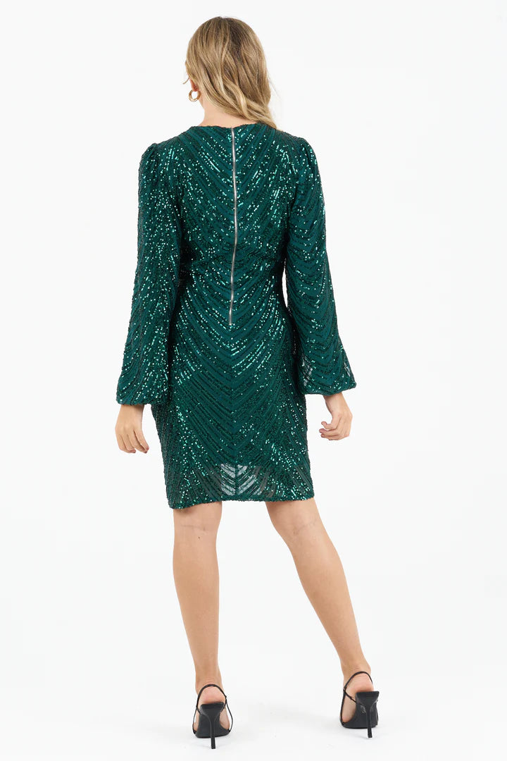 Kia Green Sequin Party Dress with Elegant Pattern - Perfect for Evening Events, Prom, and Special Occasions