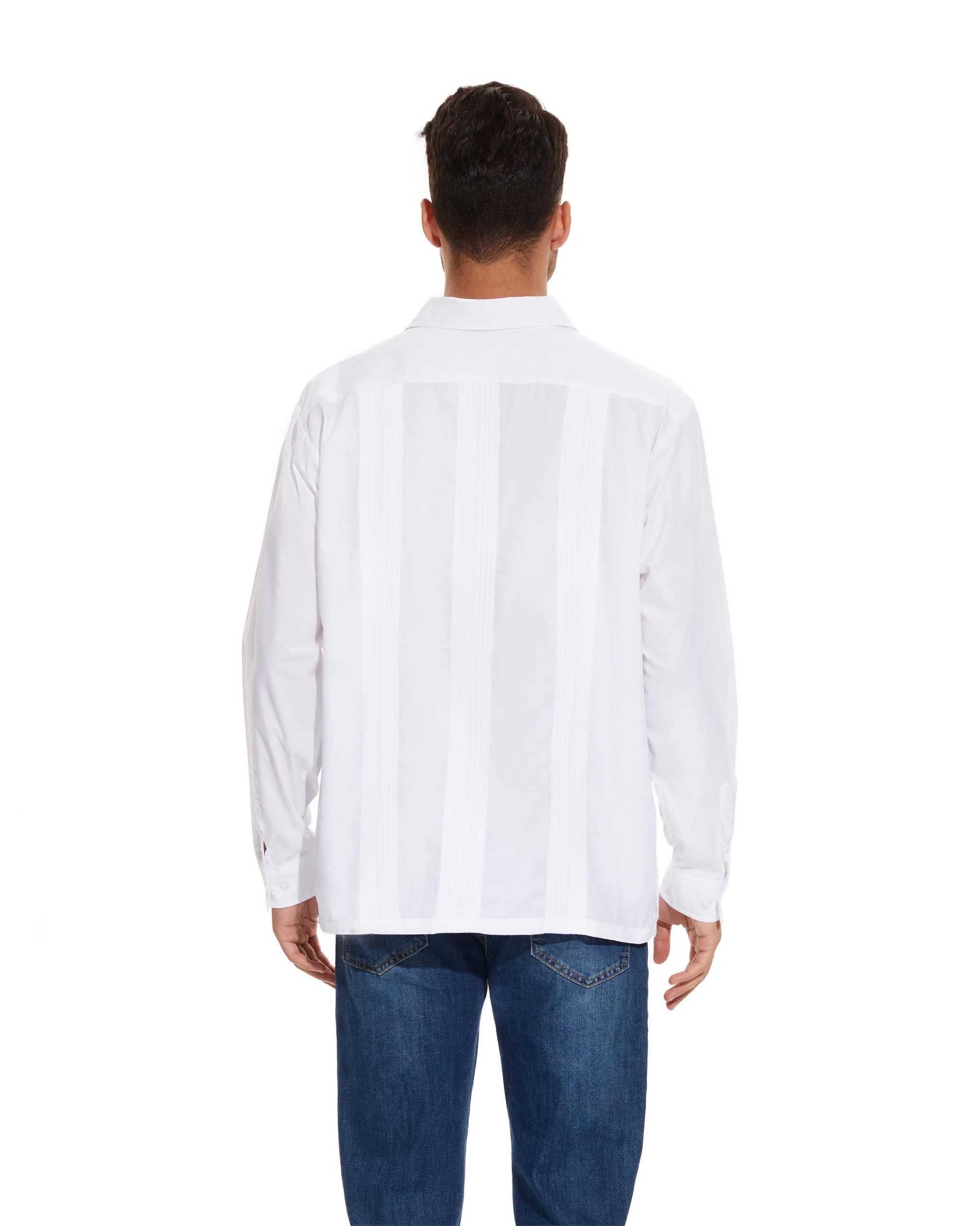 MAXJON Men's Long Sleeve Guayabera Shirts - Classic Cuban Shirt for Men | Casual Wear, Beach Vacation & Summer Outfits