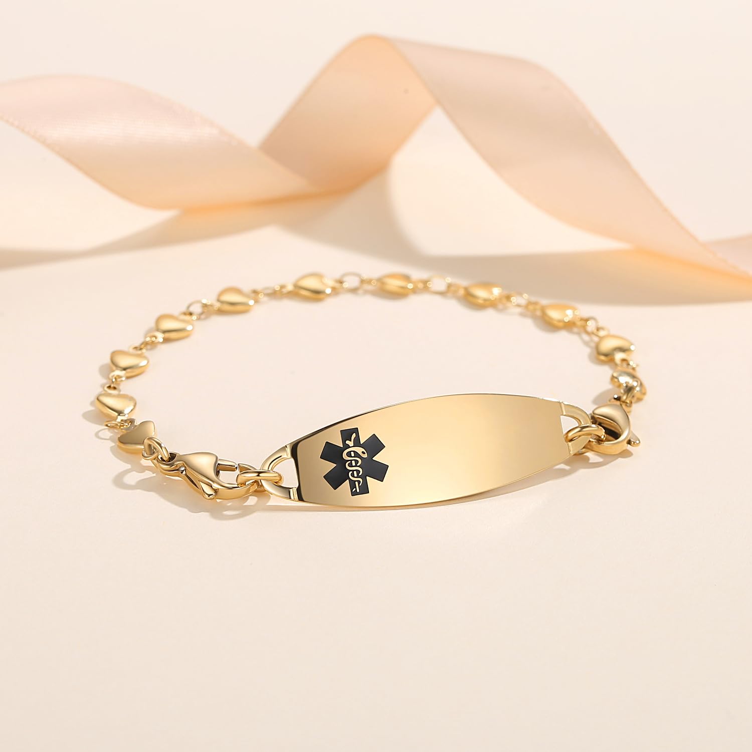 LinnaLove Heart Medical Alert Bracelet for Women - Stylish Engraved Medical ID Bracelet with Free Customization - Perfect for Allergies, Diabetes & Emergency Health Conditions