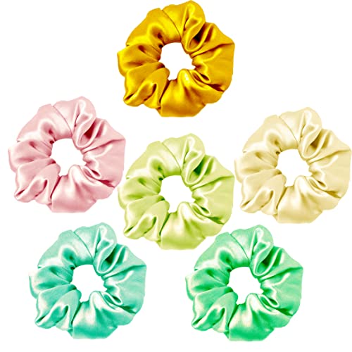 Lavii Soft Scrunchies for Women & Girls - 6 Pack White Hair Scrunchies, Bulk Hair Bands for Styling - Perfect for Workouts, Office, and Everyday Use