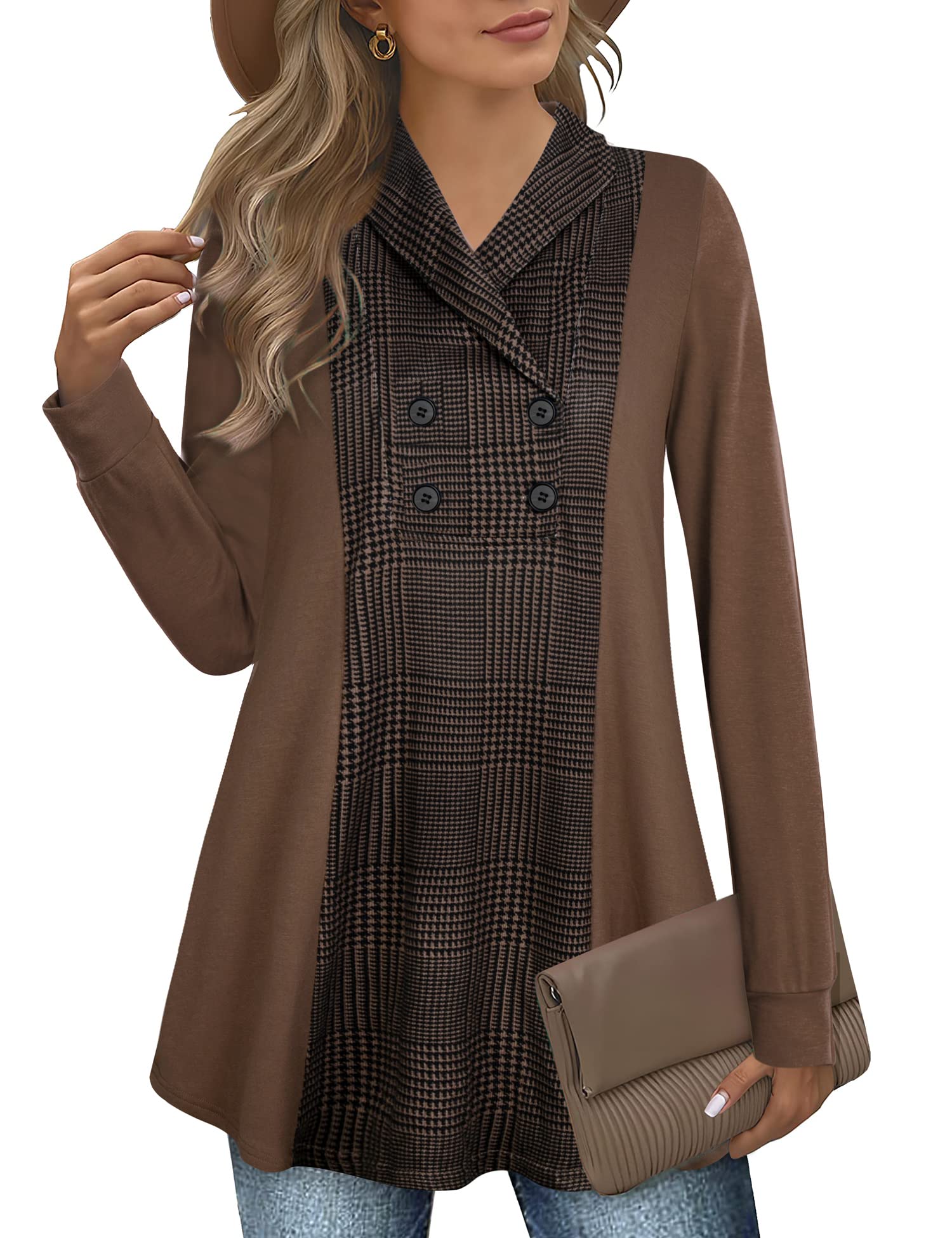 Bebonnie Women's Long Sleeve V-Neck Button Down Casual Sweatshirt Pullover Tunic Top - Comfortable Fall & Winter Layering Piece for Work, Travel and Weekend Outings