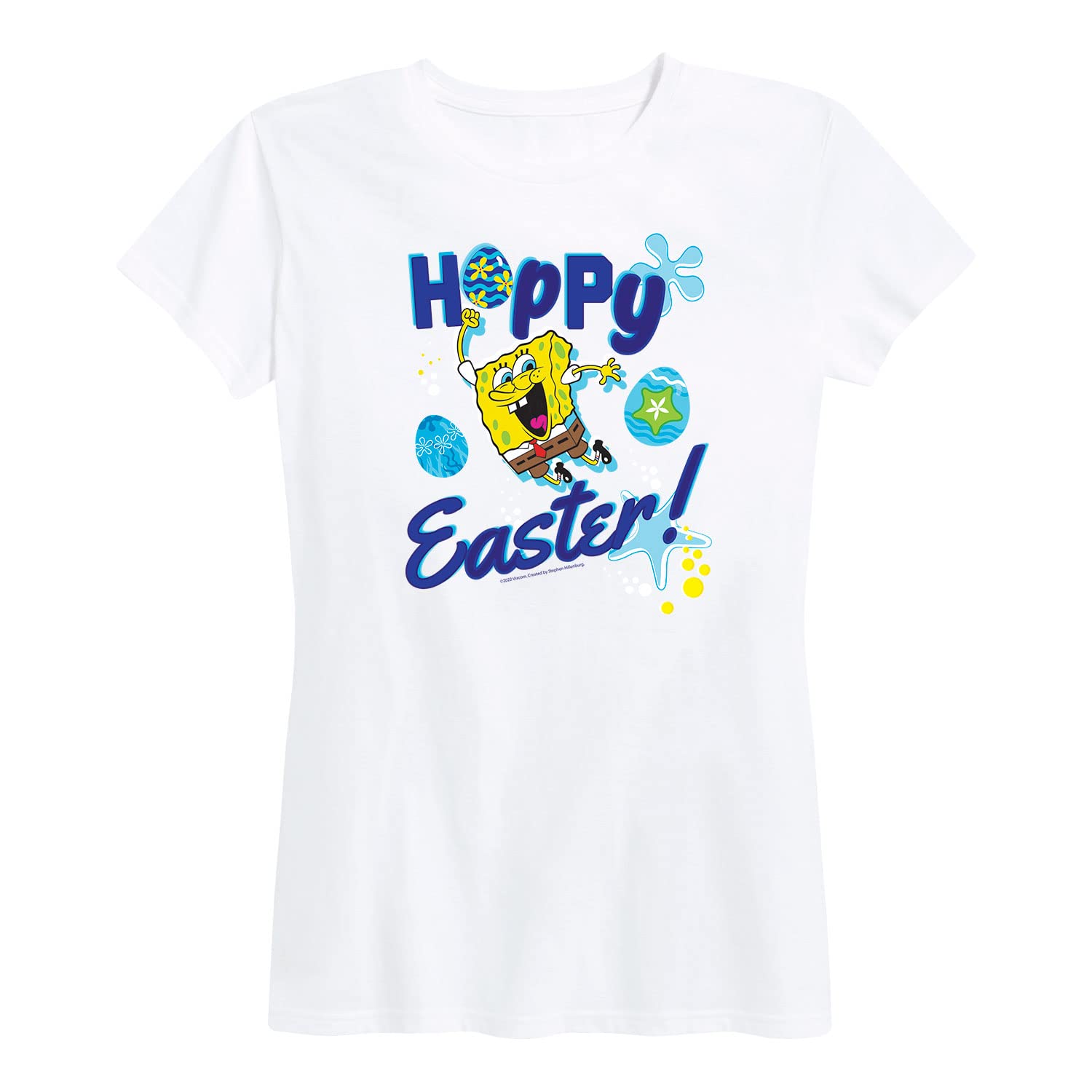 HYBRID APPAREL Women's Spongebob Squarepants Easter Egg Graphic T-Shirt - Funny Cartoon Short Sleeve Tee for Women - Perfect for Easter Celebrations, Casual Wear & Gift Giving